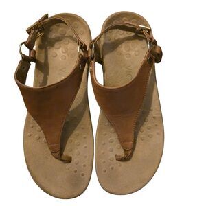 Vionic Kirra Tan Leather Sandals Size 6 Cognac Slingback Brown Preppy
